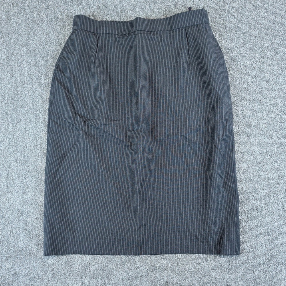 Louis Feraud Vintage Grey Pinstripe Virgin Wool Pencil Skirt Women 12 Academia
